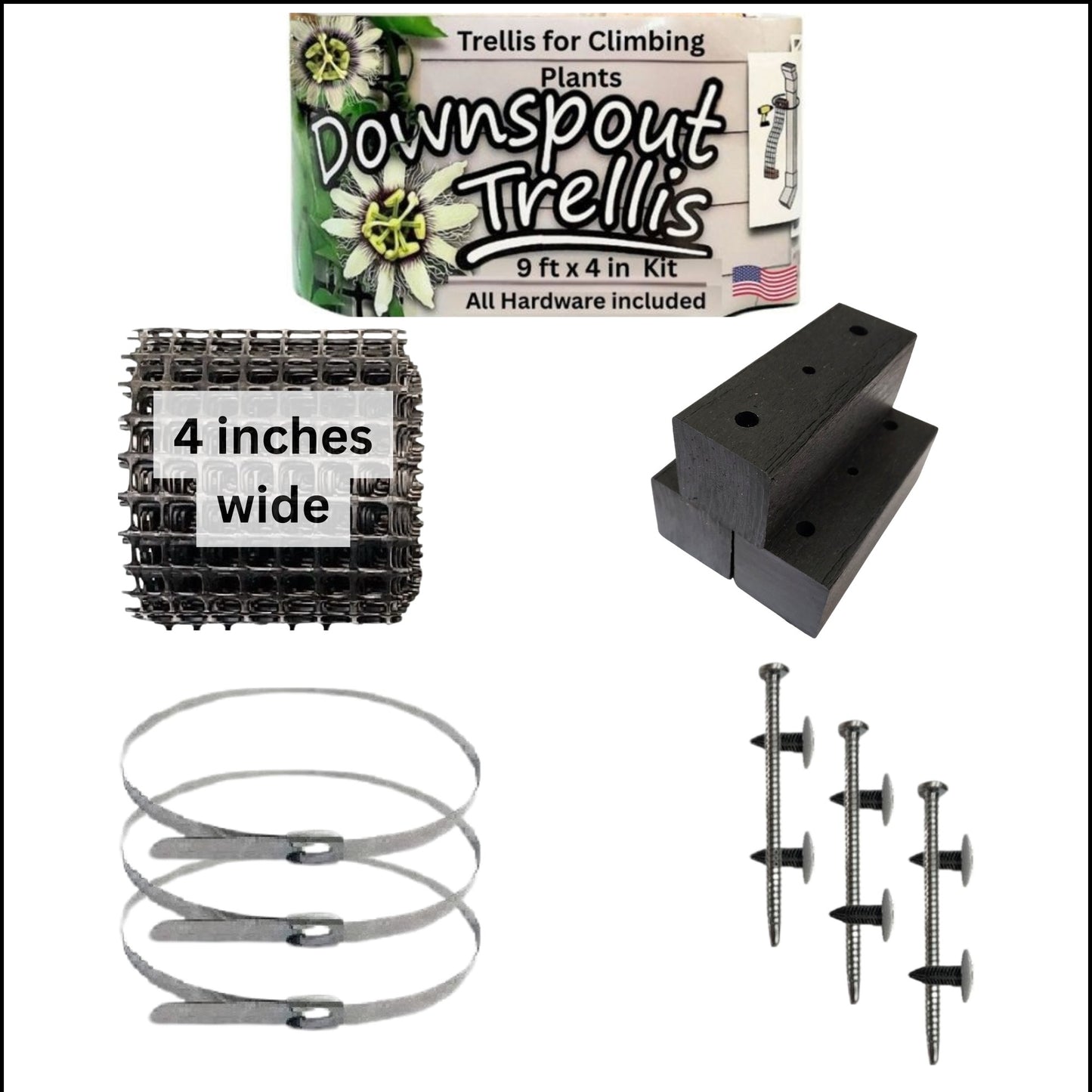 9 foot Downspout Trellis with Zip Ties | Vertical Plant Support
